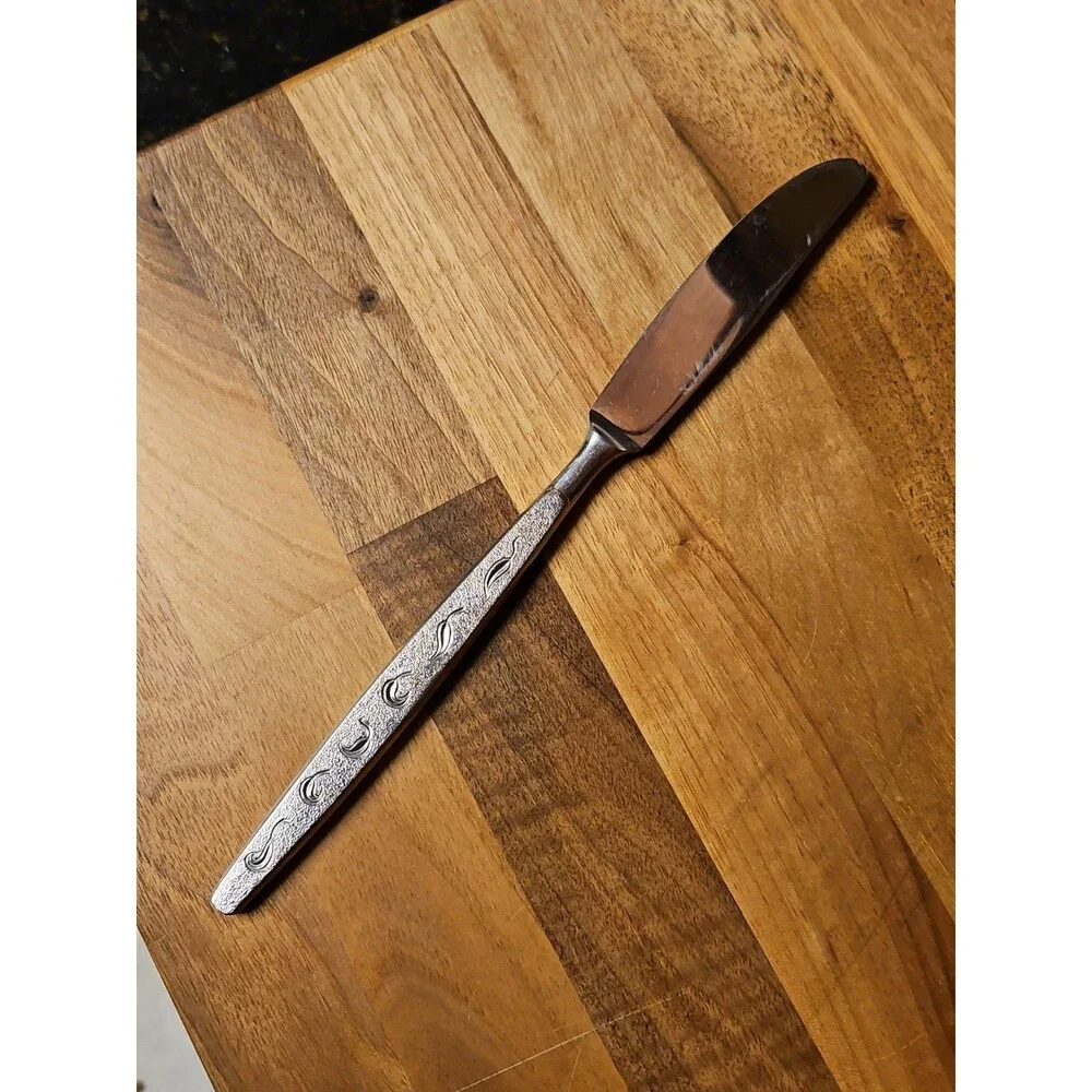 Vintage Everbrite Premier Stainless EVS13 Knife Japan Textured Leaf Silverware